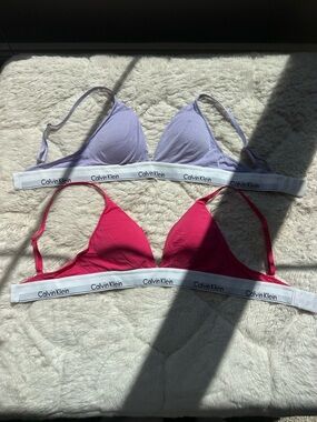 Calvin Klein Triangle Bralettes in Lavender and Hot Pink